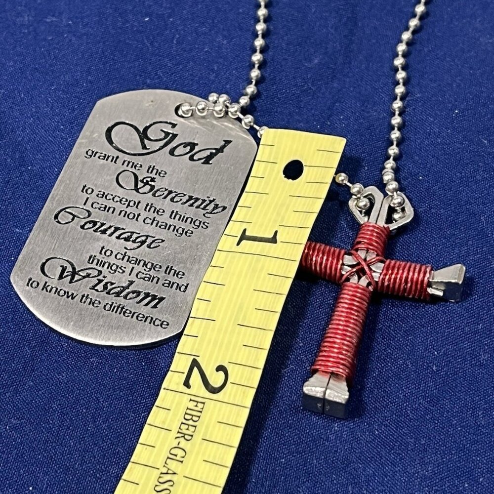 Serenity Prayer Dog Tag & Nail Cross Necklace Christian Faith Gift - Picture 6 of 8